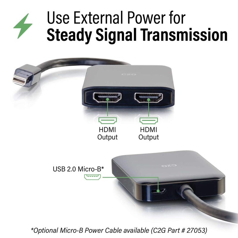 C2G 54292 USB Powered 4K 2-Port Mini DisplayPort to HDMI MST Hub Monitor Splitter, Black - Image 5